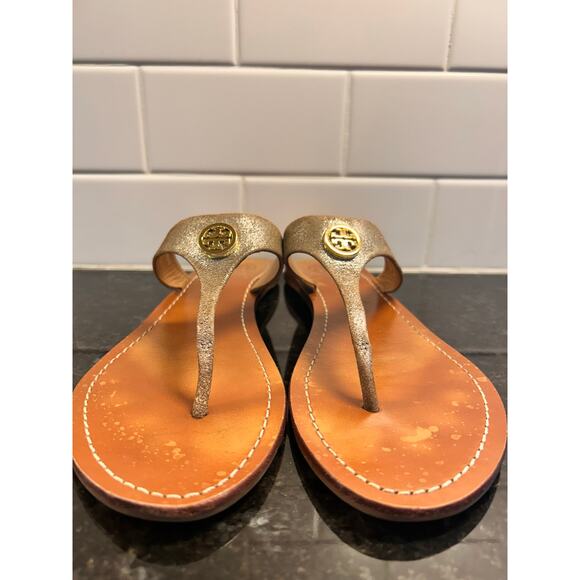 Tory Burch Women Cameron Metallic Flip Flops Thong Sandals Saharian Metallic 8.5 - Picture 2 of 10